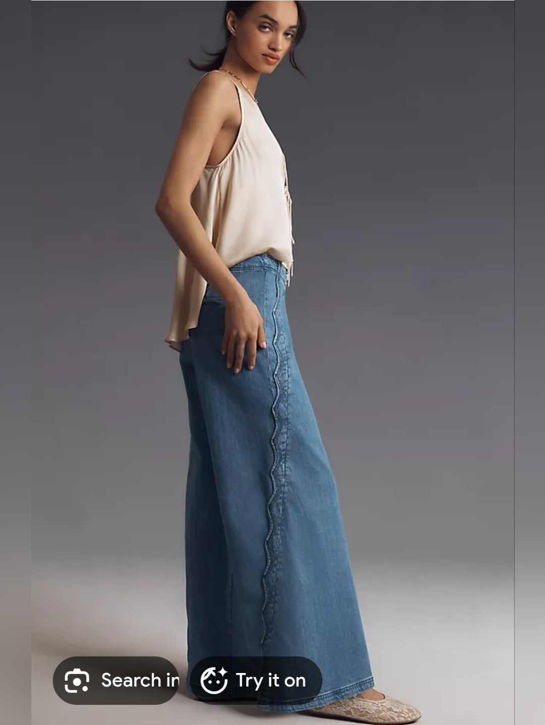 Maeve Scallop-Edge High-Rise Wide-Leg Jeans Size 27